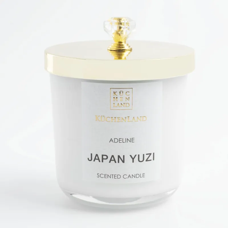 Хош иісті шам, 9 см, шам ұстағышта, қақпағы бар, ақ, Japan Yuzi, Adeline