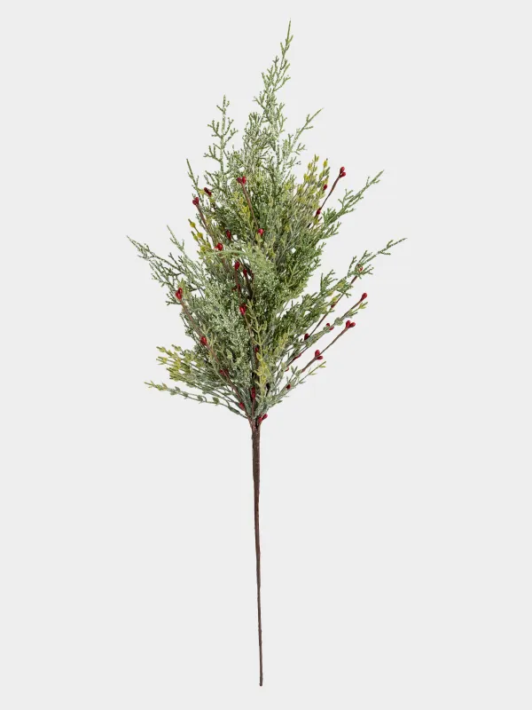 Ветка декоративная, 71 см, пластик, Хвоя с бордовыми ягодами, Conifer decor, image-0