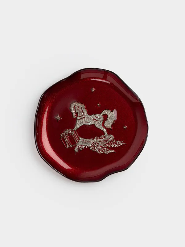 Блюдо, 21х2 см, стекло, бордовое, Лошадка, Brumal, image-0