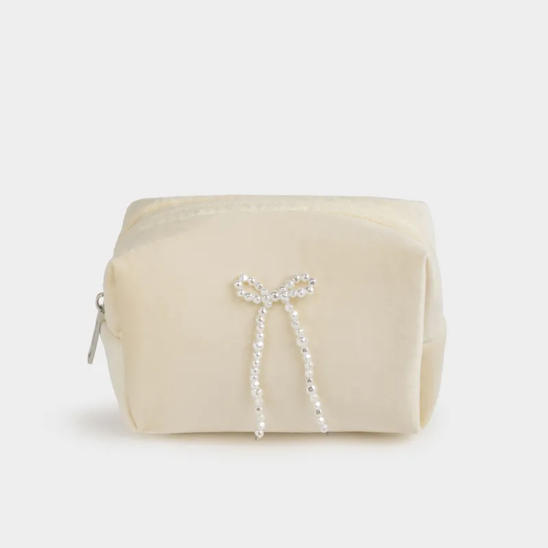 Косметичка, 15x10 см, полиэстер/пластик, молочная, Жемчужный бантик, Beauty bow