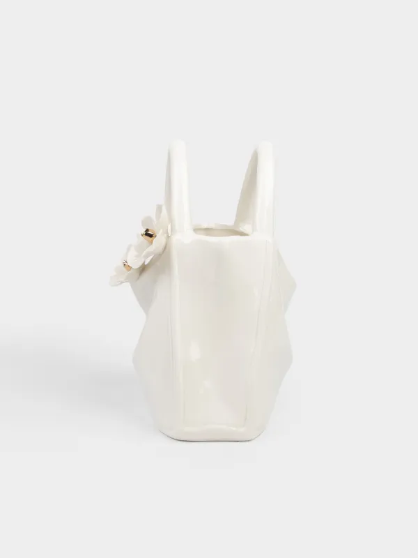 Гүл вазасы, 20х22 см, сәндік, тұтқасы бар, фарфор P, сүт түстес, Гүлдері бар сөмке, Bloom, image-2