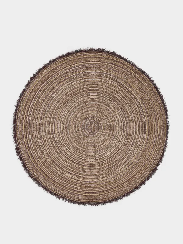 Салфетка под приборы, 38 см, с бахромой, полиэстер, круглая, коричневая, Rotary, image-0