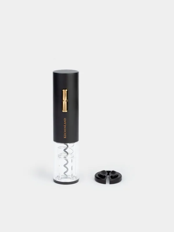 Штопор электрический, 19 см, с резаком для фольги, пластик, LED B, черный, Bar, image-0