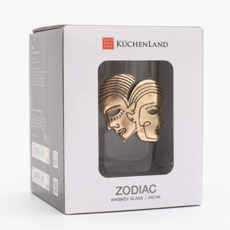 Виски стақаны, 10 см, 340 мл, шыны/металл, алтын, Егіздер, Zodiac, image-5