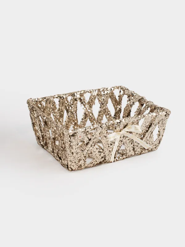Сәндік себет, 23х20 см, пластик/металл, тікбұрыш, шампан, Frosty sparks, image-1