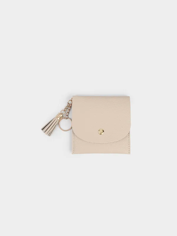 Әйелдер әмияні, 10х10 см, түймелі, шашағы бар, полиуретан, сүтті, Memo, image-0