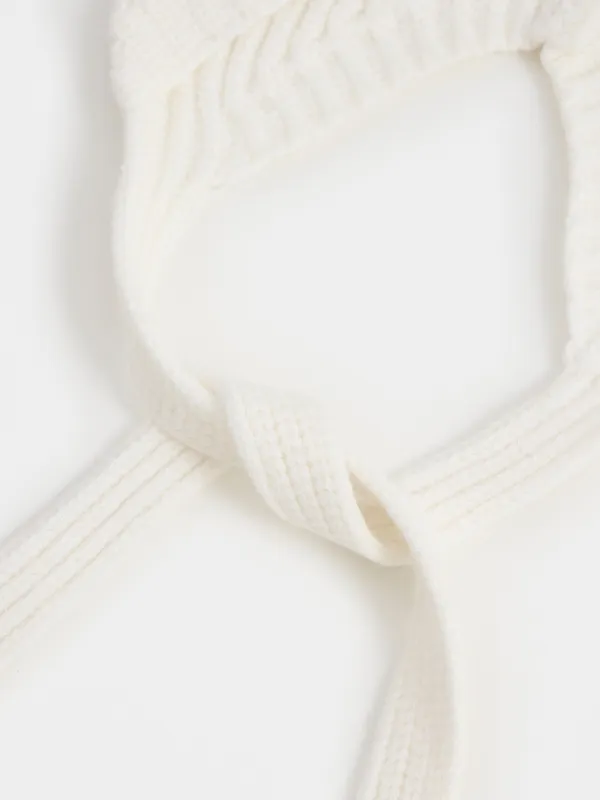 Шапка детская, единый размер, с завязками, вискоза/полиэстер/нейлон, экрю, Ушки, Knitting, image-4