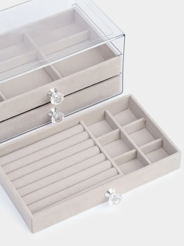 Шкатулка для украшений, 22х13 см, пластик/вельвет, серая, Affluence, image-7