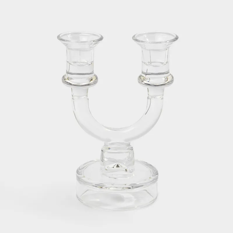 Подсвечник, 19 см, 2 тонкие свечи или 1 цилиндрическая, двусторонний, на ножке, стекло, Clear
