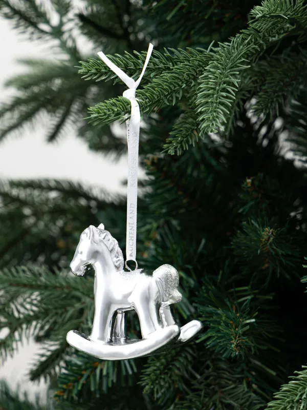 Игрушка елочная, 8 см, фарфор P, серебристая, Лошадка-качалка, Figure horse, image-2