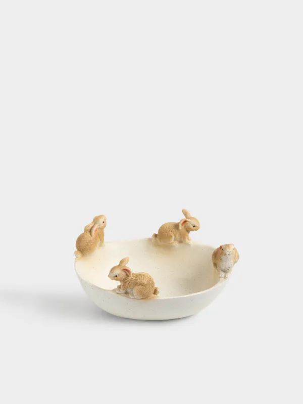 Сәндік ыдыс, 18х13х9 см, полирезин, ақ және қоңыр, Қояндар, Easter lace, image-1