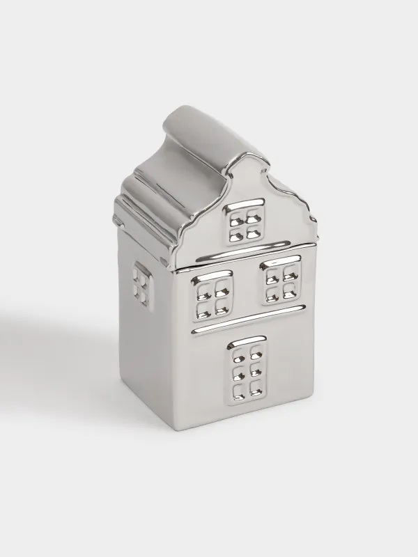 Сақтау ыдысы, 11х20 см, 800 мл, керамика, күміс, Үй, House shape, image-1