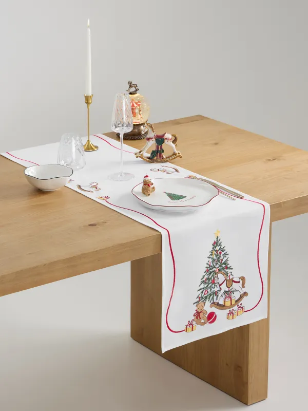 Үстел төсеніші, 40х160 см, полиэстер, ақ, Шырша мен жылқылар, Holiday horse, image-6