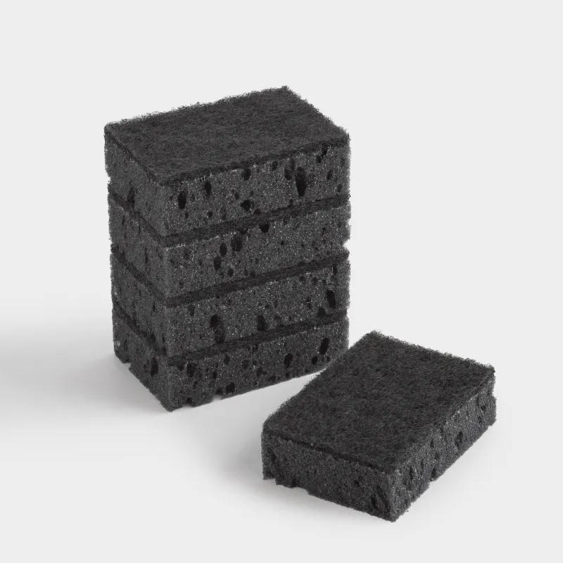 Губка для мытья посуды, 10x7 см, 5 шт, поролон/абразив, черная, Black clean