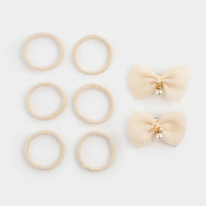 Шашқа арналған аксессуарлар жинағы, 8 дана, балаларға арналған, полиэстер/акрил, шампан/сүт, Hairstyle