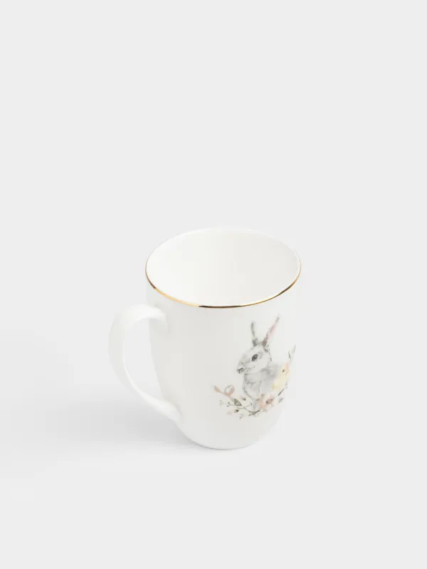 Саптыаяқ, 410 мл, фарфор F, ақ, алтын жиектері бар, Қоян мен балапан, Easter, image-2