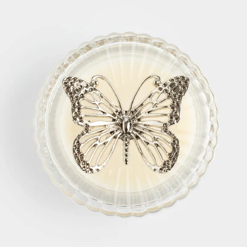 Хош иісті шам, 7 см, шам ұстағышта, қақпағы бар, шыны/металл, Хош иіс, көбелек, image-2