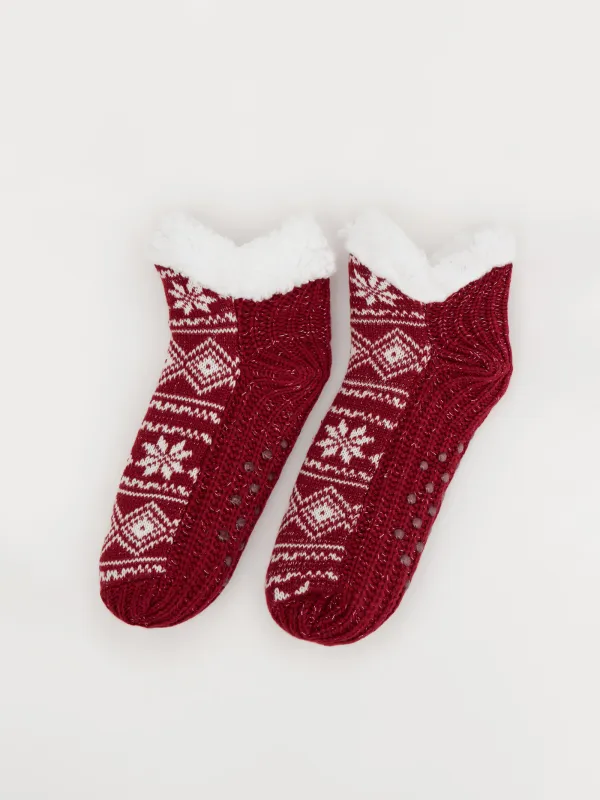 Әйелдер шұлықтары, үйге арналған, өлшемі 36-38, акрил/шерпа, қызыл, Қысқы өрнек, Hot winter, image-0