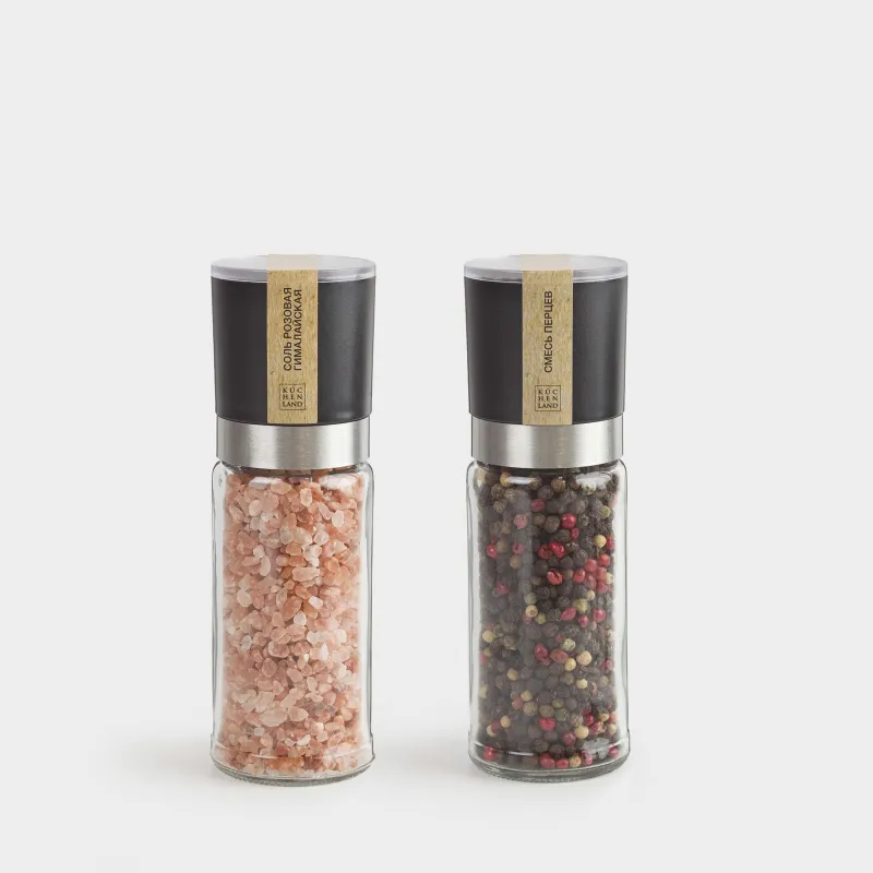 Дәмдеуіштерге арналған диірмен, 16 см, 2 дана, механикалық, шыны/пластик, Тұз/Бұрыш, Spices