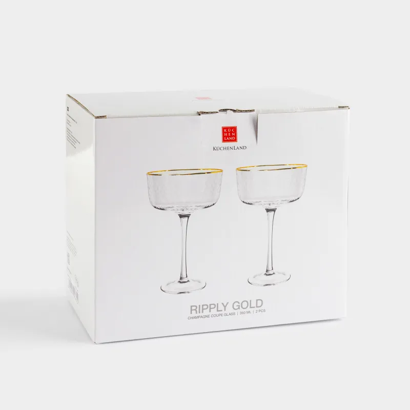 Бокал-креманка для шампанского, 350 мл, 2 шт, стекло, с золотистым кантом, Ripply gold, image-4