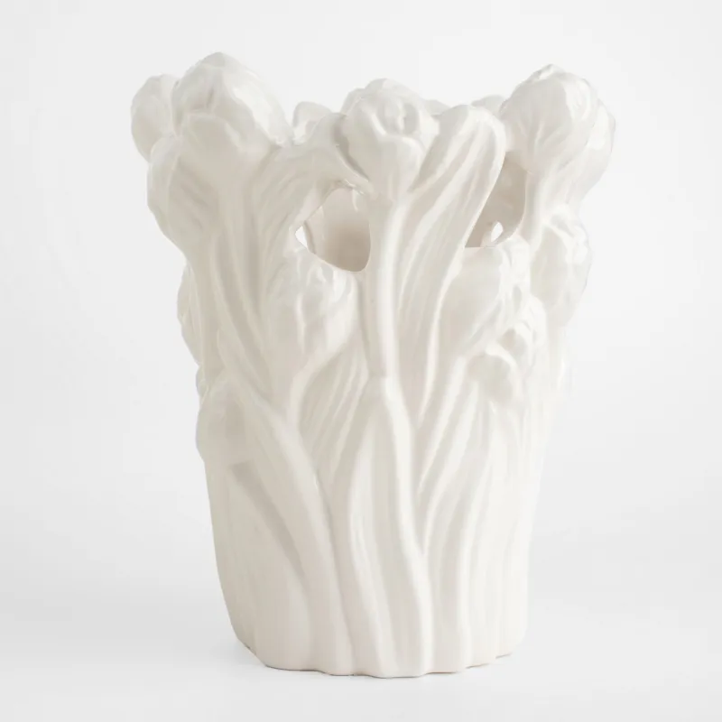 Гүл вазасы, 25 см, сәндік, керамика, ақ, қызғалдақ, Қызғалдақ, image-1