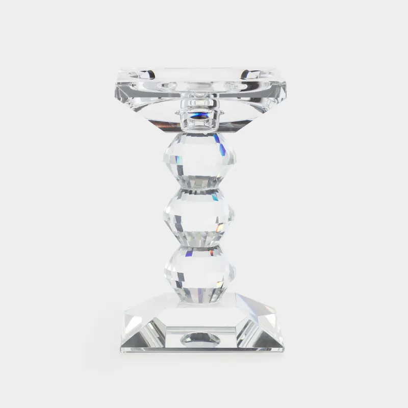 Шам ұстағыш, 15 см, цилиндрлік/жіңішке шамға арналған, аяқты, шыны, Lux crystal