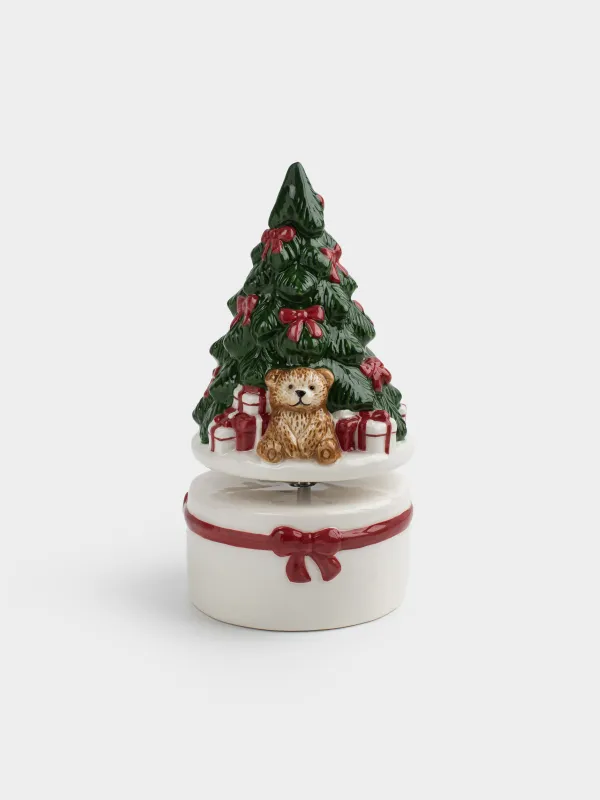 Мүсінше, музыкалық, 15 см, бұрамалы, керамика, Шырша жанындағы аю мен жылқы, Christmas traditions, image-0