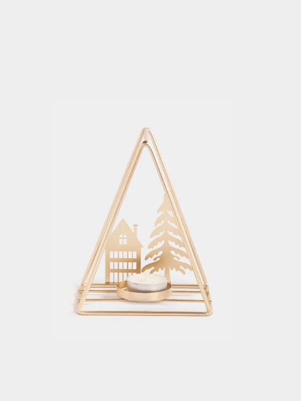 Подсвечник, 13х16 см, для чайной свечи, Елка и домик, Champagne style, image-3