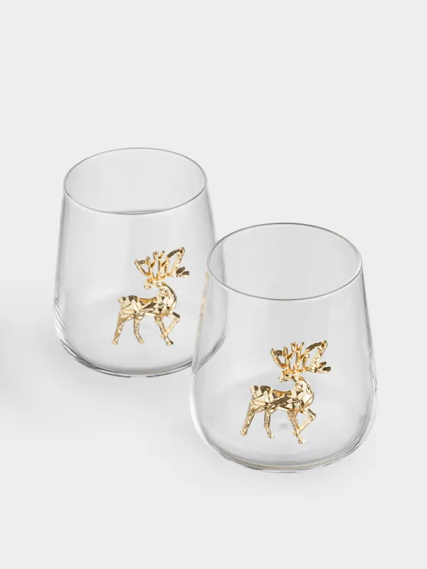 Стақан, 12 см, 540 мл, 2 дана, шыны/металл, Кристалдары бар бұғы, Verset, image-2