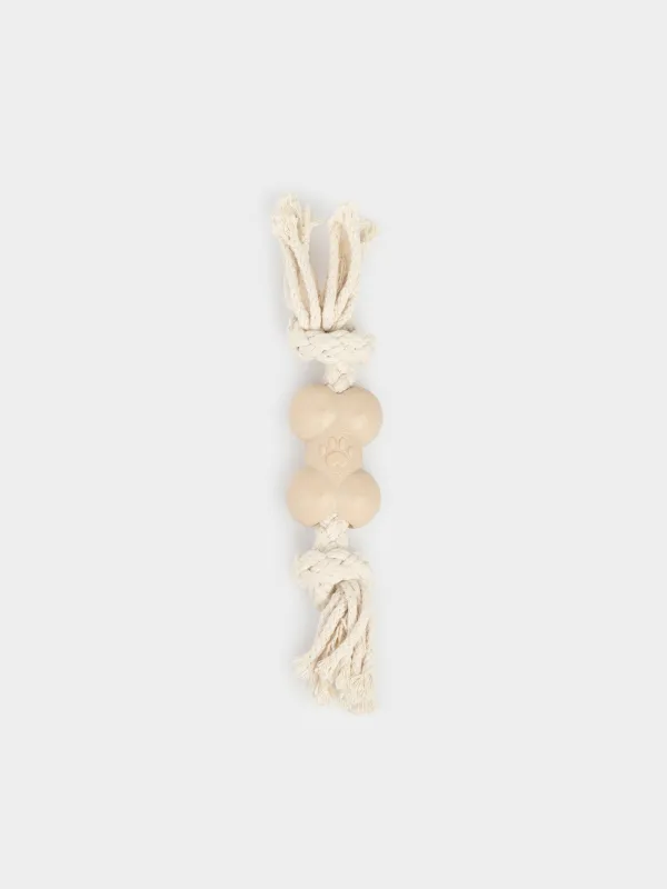 Игрушка для собак, 21 см, резина/хлопок, бежевая, Кость на канате, Playful pet, image-1