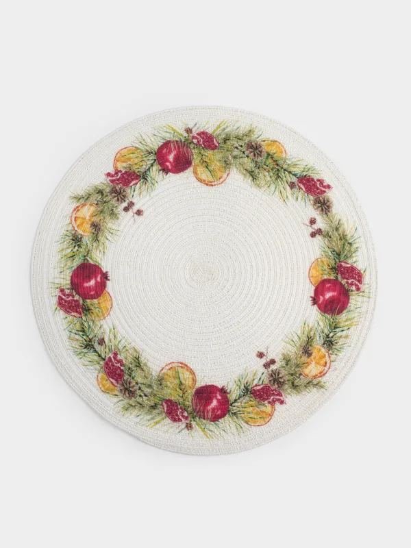 Аспаптарға арналған майлық, 38 см, полиэстер, дөңгелек, ақ, Анарлар мен апельсиндер, Rotary print, image-0