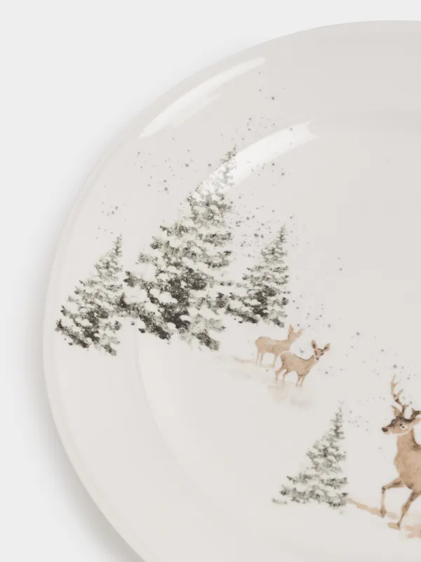 Түскі ас тәрелкесі, 27 см, керамика, ақ, Қарлы ормандағы бұғылар, Woodland story, image-3