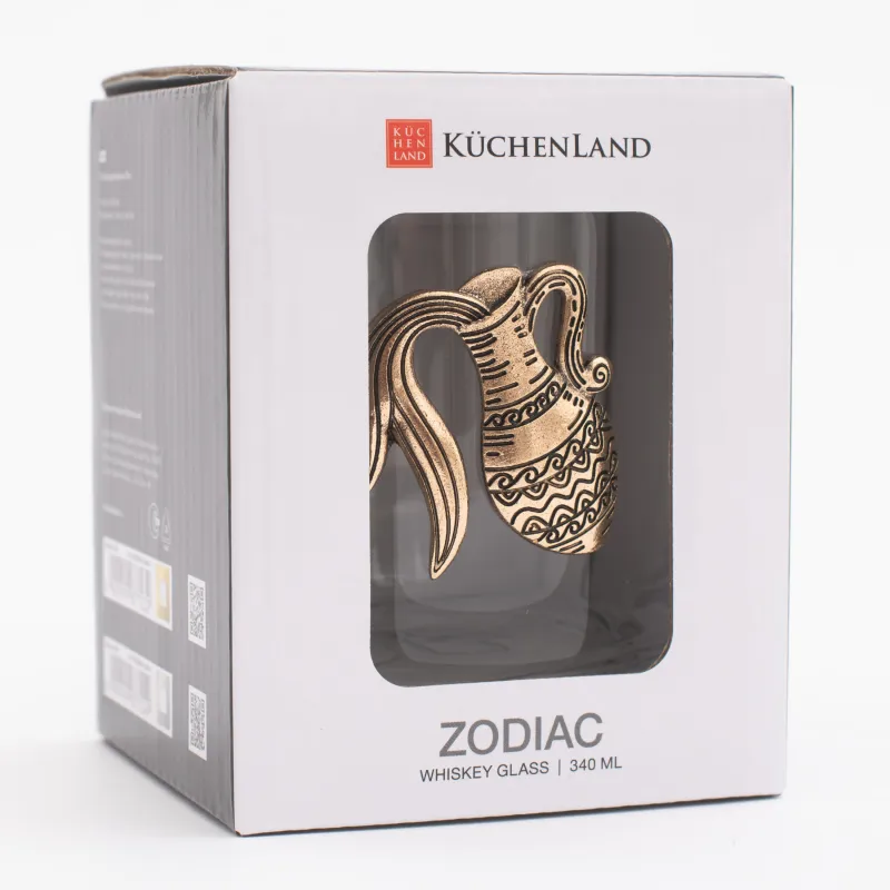 Стакан для виски, 10 см, 340 мл, стекло/металл, золотистый, Водолей, Zodiac, image-5