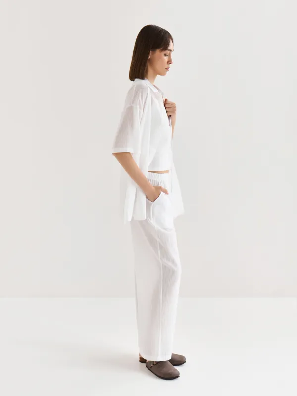 Әйелдер шалбары, үйге арналған, өлшемі L, мақта, ақ, Жолақтар, Leticia, image-2