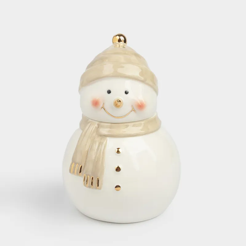 Сақтау ыдысы, 19х15 см, 1 л, фарфор Р, ақ және сарғылт-қоңыр, Қалпақ пен шарф таққан аққала, Snowy