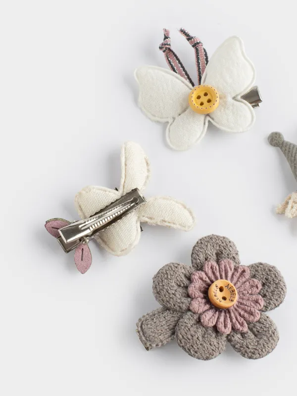 Шаш қыстырғыш жинағы, 3 см, 4 дана, балалар, полиэстер / пластик, сүт, көбелек, Wooly, image-3