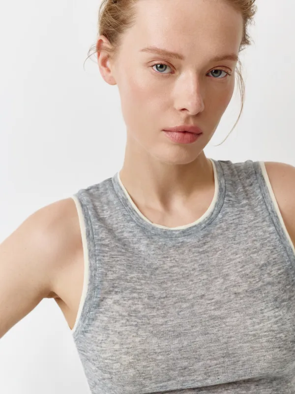 Әйелдерге арналған топ, өлшемі L, жиегі бар, полиэстер/мақта, сұр, Franziska, image-2