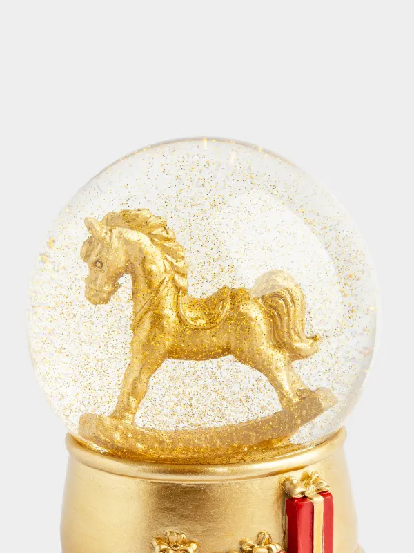 Қар шамы, 10 см, жарықтандырылған, шыны/полирезин, алтын, Тербелетін ат, Golden style, image-2