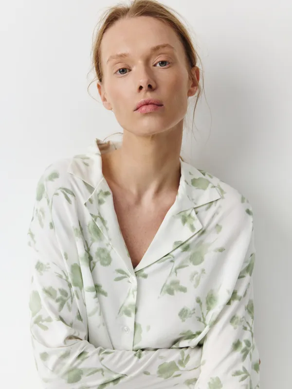 Әйелдер жейдесі, үйге арналған, өлшемі S, ұзын жеңді, вискоза К, жасыл, Гүлдер, Hanlona, image-2