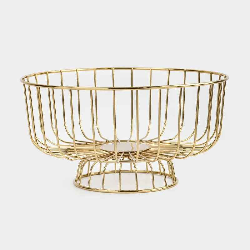 Корзина для фруктов, 28х16 см, на ножке, металл, золотистая, Twist gold