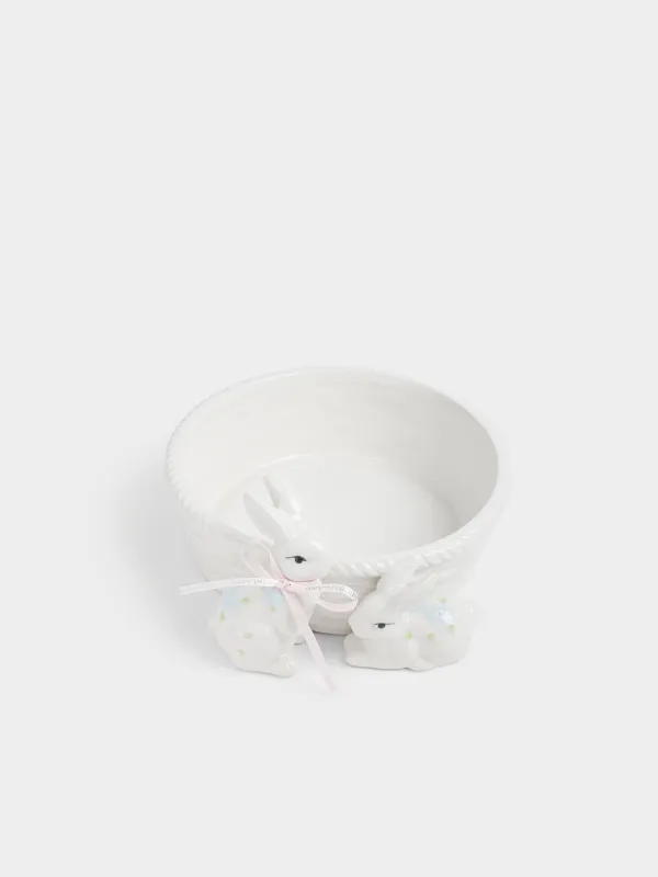 Конфетница, 19х10 см, 730 мл, керамика D, молочная, Кролики с корзиной, Rabbit bloome, image-1