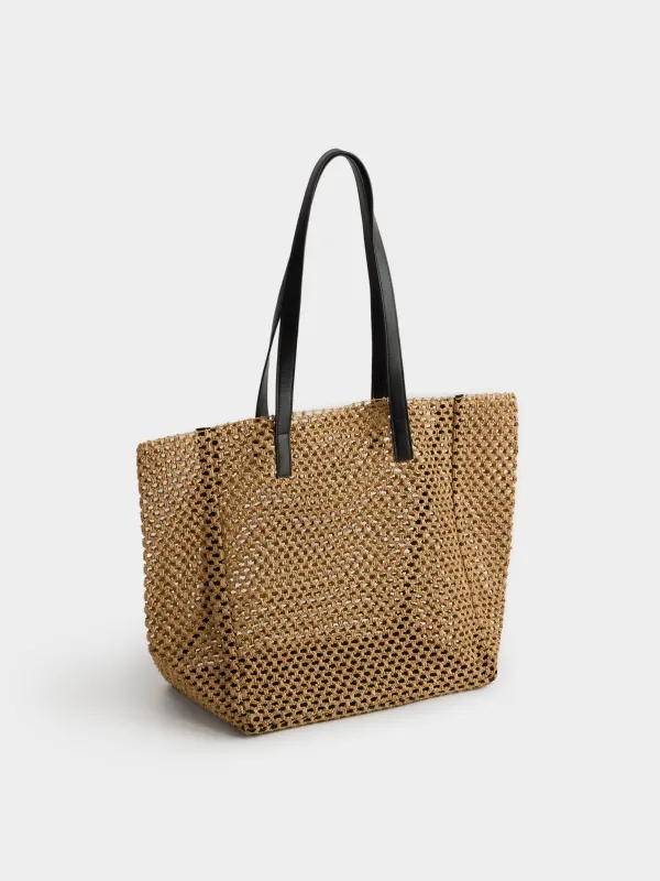 Сумка пляжная, 52х32 см, плетеная, целлюлоза, бежевая, Banjo, image-1