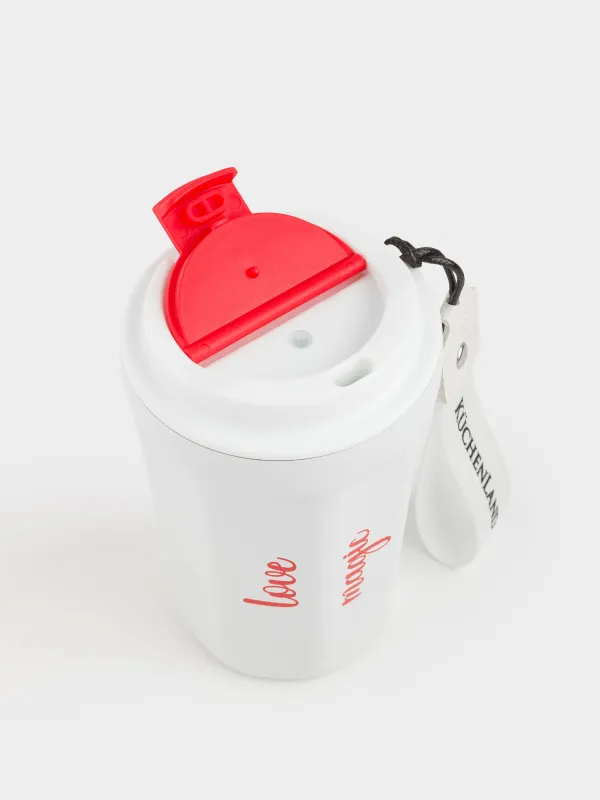 Термосаптыаяқ, 350 мл, бауы бар, болат/пластик/тоқыма, ақ және қызыл, Story, image-2