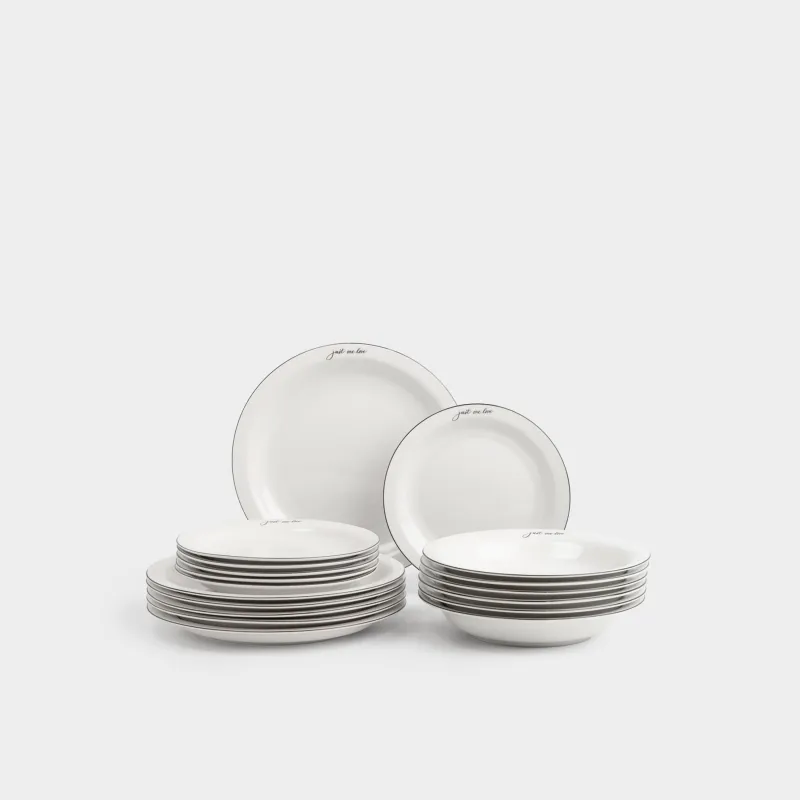 Ас сервизі, 6 адам, 18 зат, фарфор N, ақ, Just one love, Lovely story