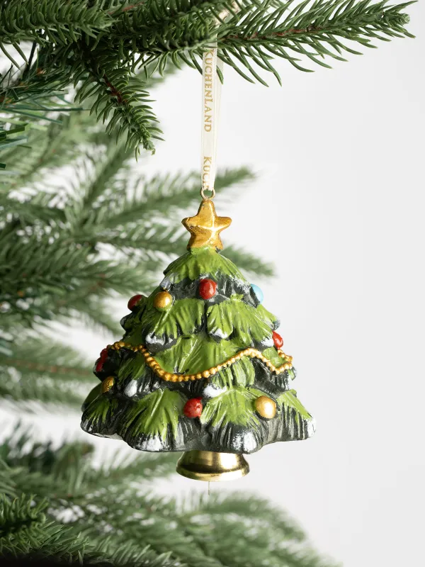 Игрушка елочная, 9 см, полирезин, зеленая, Елка с колокольчиком, Figure christmas, image-1