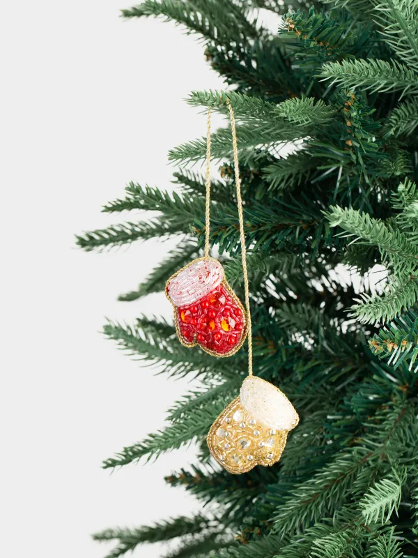 Игрушка елочная, 5 см, бисер, золотисто-красная, Варежки, Beads figure, image-3