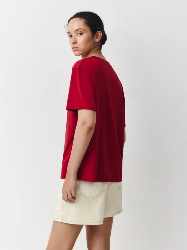 Әйелдер футболкасы, өлшемі L, вискоза/мақта/спандекс, қызыл, Інжу-маржаны бар қабыршақ, Evita, image-3