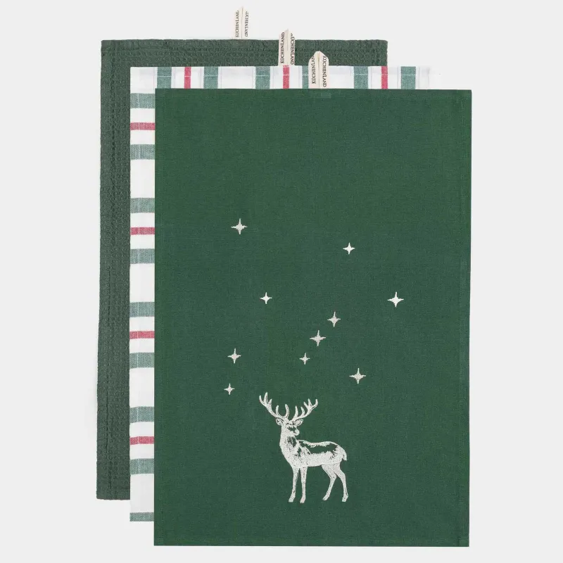 Асүйлік сүлгі, 40х60 см, 3 дана, мақта, жасыл/сүт түстес, Бұғы/Тор, Вудленд оқиғасы