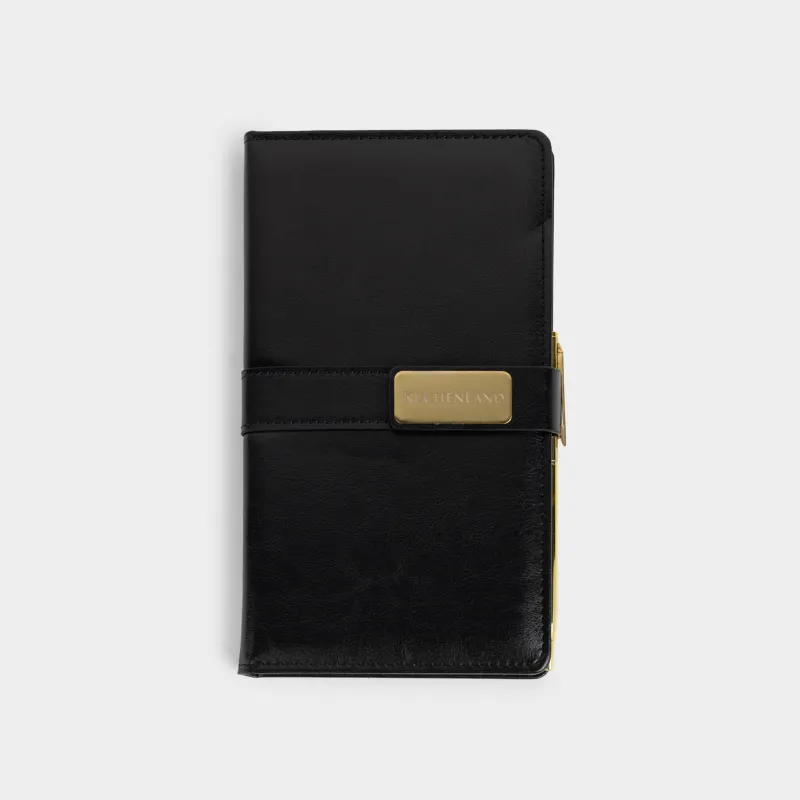 Блокнот, 12х21 см, 80 листов, с ручкой, Stationery black