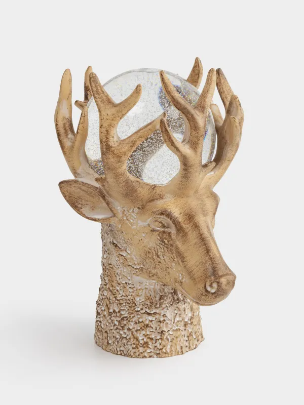 Снежный фонарь, 25 см, с подсветкой, пластик, коричневый, Шар в рогах оленя, Deer, image-2